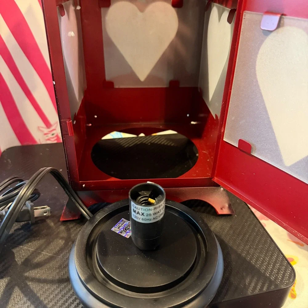Pink Zebra Rustic Red Metal Electric Lantern Heart Cutout Frosted Glass